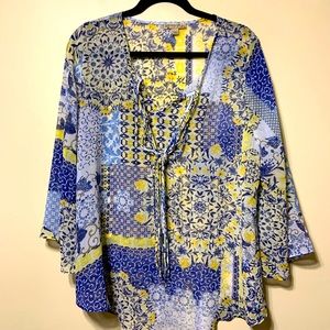 Boho top, purple, white and yellow thin
